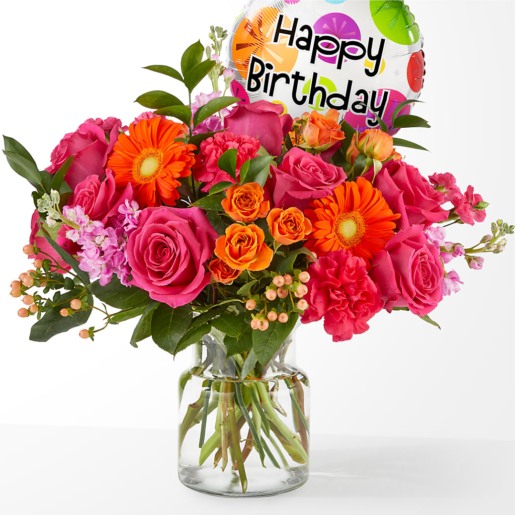 Fiesta Bouquet with Birthday Balloon – The Eclectic Florist, Northwood NH