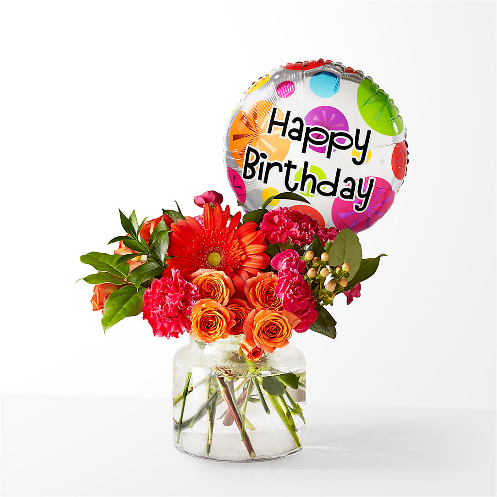 Fiesta Bouquet with Birthday Balloon – The Eclectic Florist, Northwood NH