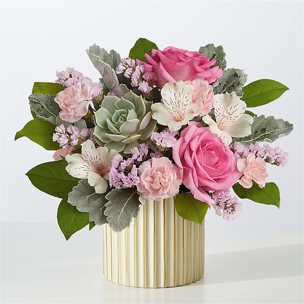 Dusty Rose Bouquet with Ivory Vase – The Eclectic Florist, Northwood NH