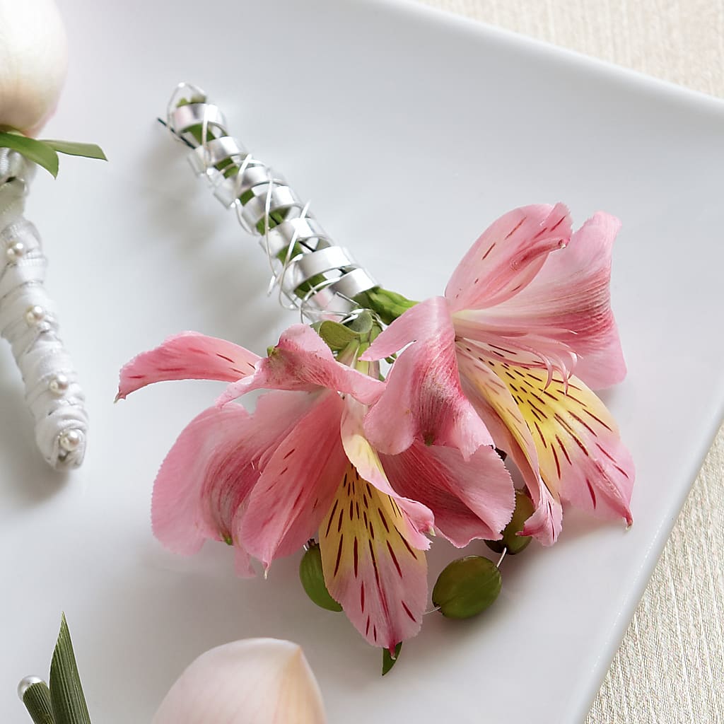 Pink Peruvian Lily Boutonniere – The Eclectic Florist, Northwood NH