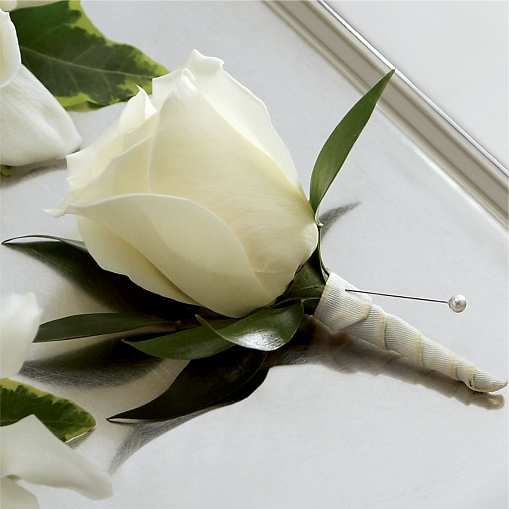 White Rose Boutonniere – The Eclectic Florist, Northwood NH