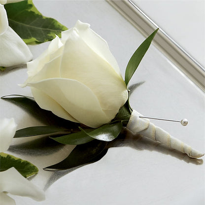 White Rose Boutonniere –  The Eclectic Florist, Northwood NH